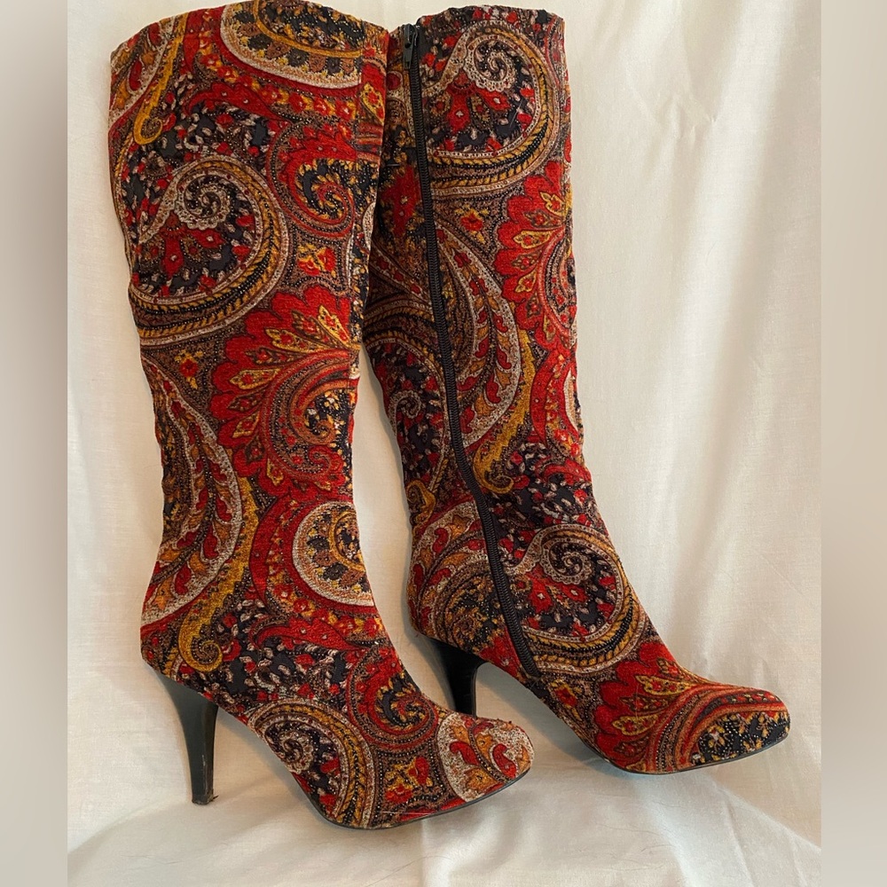 Diba Red and Gold Paisley Boots